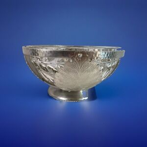 CONTINENTAL SILVER CRYSTAL LINED BOWL  BASKET Leaf's Acorn Design Vintage